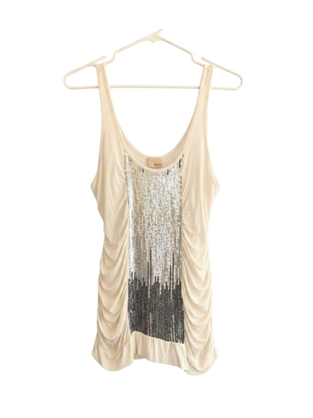 Daytrip Ivory Tank Top with Silver Sequin Fringe